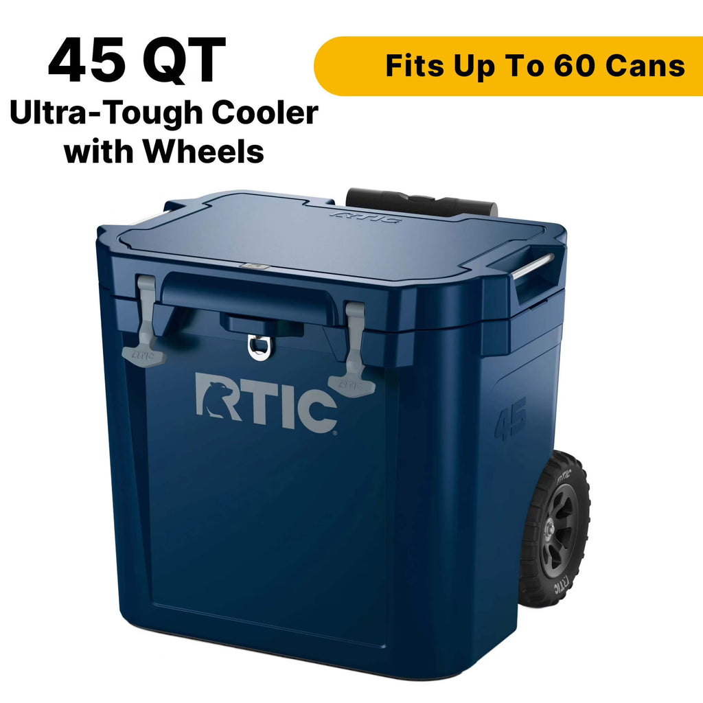 RTIC 45 QT Ultra-Tough Wheeled Hard-Sided Ice Chest Cooler, Fits 60 Cans, White