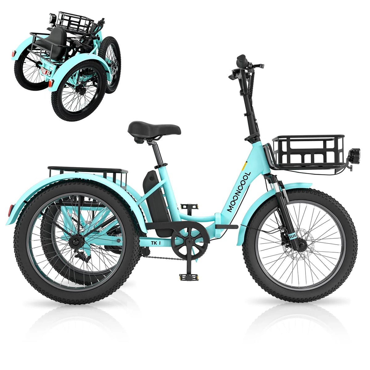 ABORON 3.0 Fat Tire Electric Trike for Senior Foldable E-Bike, 500W Motorized Tricycle Adult 20" Folding 3 Wheel Electric Commute Bike Trike w/48V Battery and Storage Baskets,
