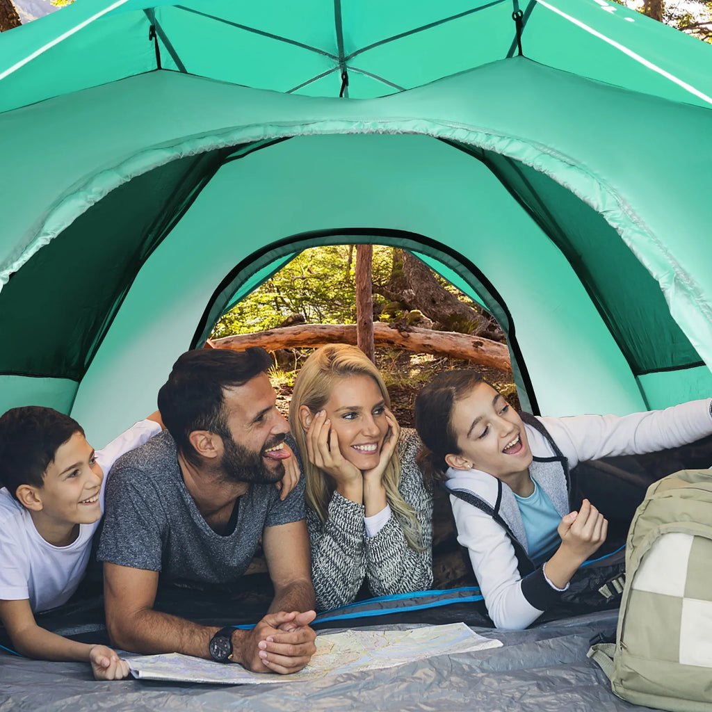 Goplus 4 Person Instant Pop-up Camping Tent 2-in-1 Double-Layer Waterproof Tent Blue