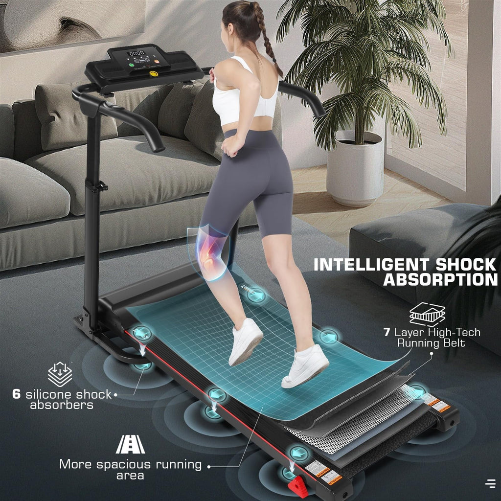 Folding Treadmill with Removable Desk, Foldable Treadmill with Adjustable Height, Treadmill 300lb Weight Capacity, White