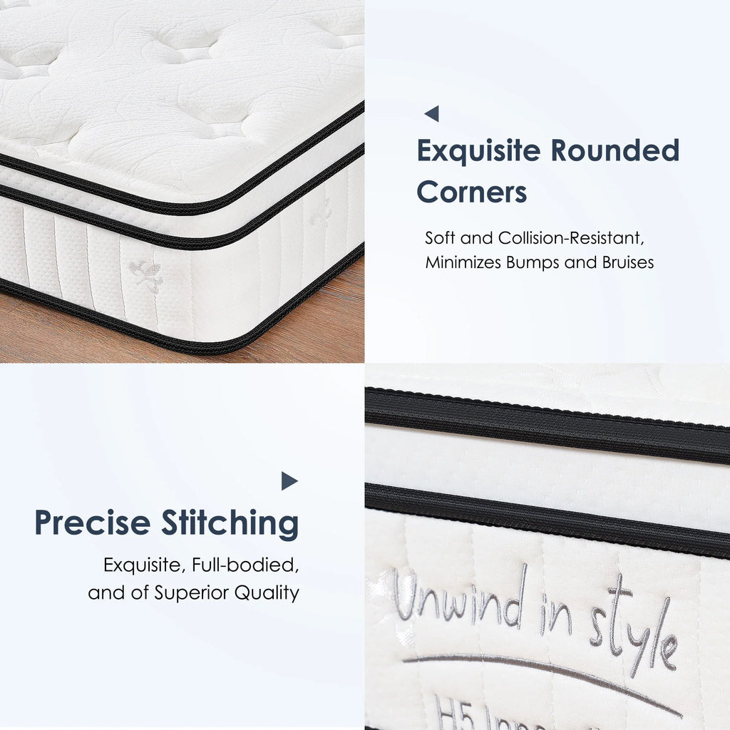 Twin Mattress,Hybrid Innerspring and Memory Foam Mattress in a Box,Medium Firm Support with Cooling Fabric,CertiPUR-US Certified,75"x39"x6",White+Blue