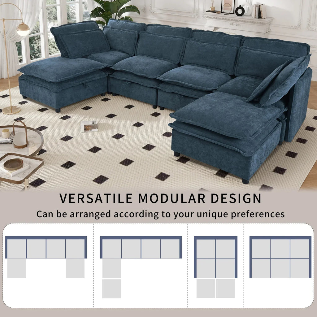 Harper & Bright Designs Modern Modular Corner Sofa Sectional with 2 Storage Ottomans, Free Combination L-Shaped Couch Set with Double-Layer Cushion for Living Room, Dark Blue