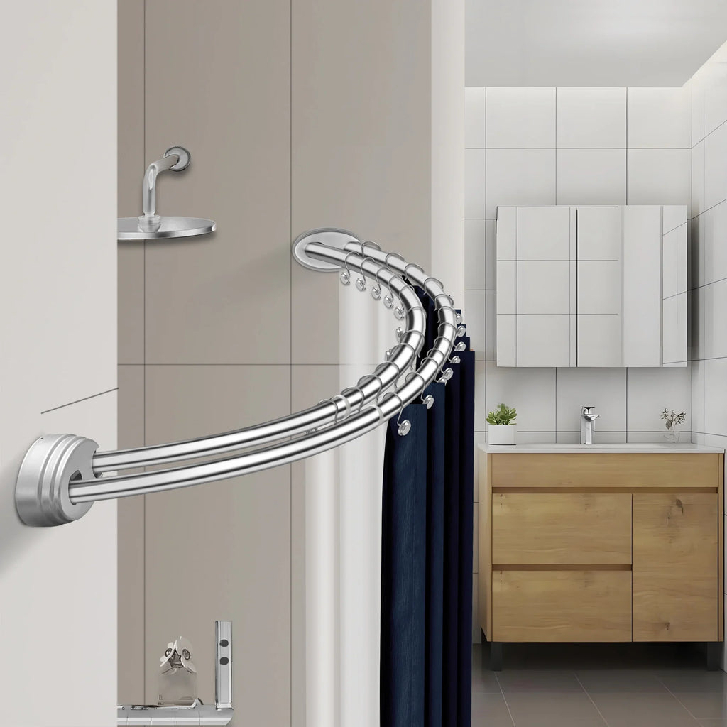 Utopia Alley Rustproof Wall Mounted Aluminum Double Curved Shower Curtain Rod, Screw Mount Rod, Secure Than Tension, Adjustable Shower Rod from 45" to 72", Includes shower liner & hooks (Bronze)