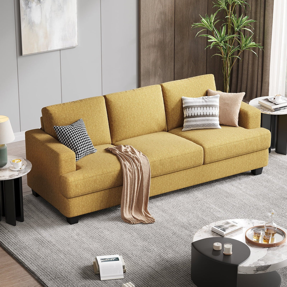 BLAZANT 3 Seater Sofa Oversize, 89" Extra Large Size Sofa Couch with Extra Deep Seats, Modern Loveseat Sofa, Comfortable Fabric, Easy to Install, for Living Room Apartment Lounge, Brown