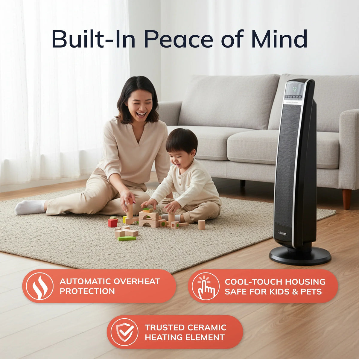 Lasko 29" 1500W Ceramic Tower Space Heater with Thermostat, Remote, Black, CT30754