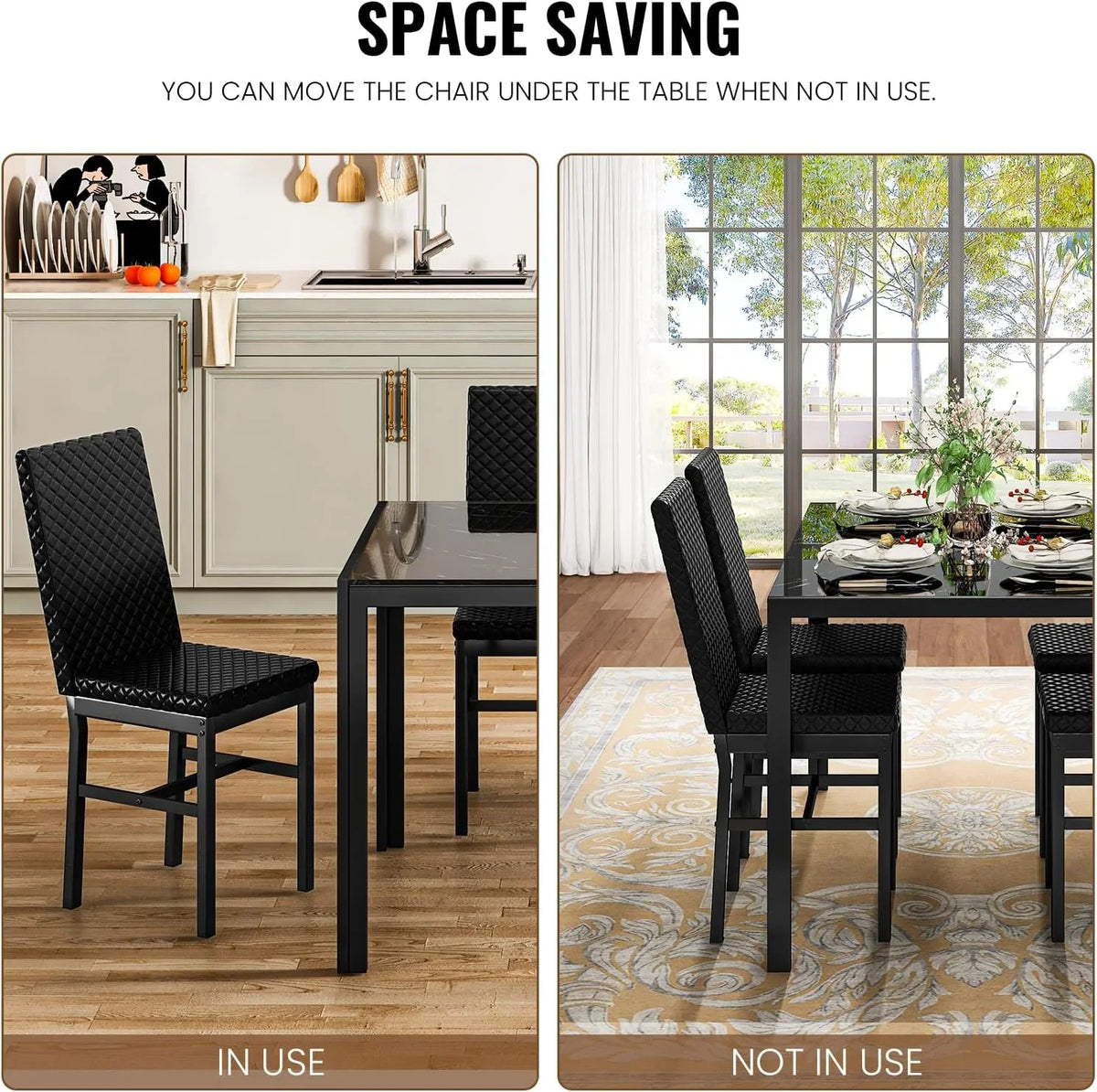 Baxluxe Dining Table Set for 4, Modern 5 Piece Dining Table Set, Faux Marble Kitchen Table and 4 Velvet Upholstered Chairs for Apartments, Dining Rooms, Small Spaces, Gray