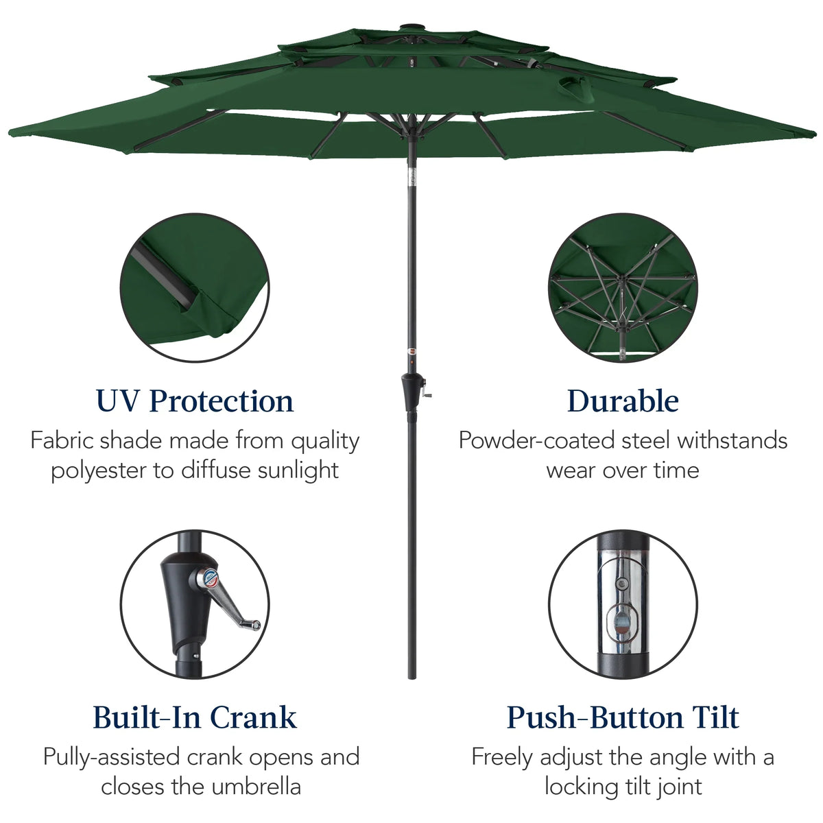Best Choice Products 10ft 3-Tier Patio Umbrella, Market Sun Shade w/ Tilt Adjustment, Easy Crank - Red