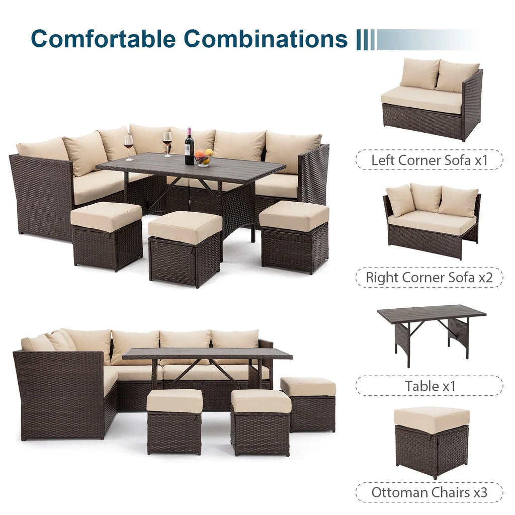 Danrelax 7-Piece Patio Conversation Set, Outdoor Sectional Sofa, PE Rattan Wicker Furniture, Steel Frame, Gray