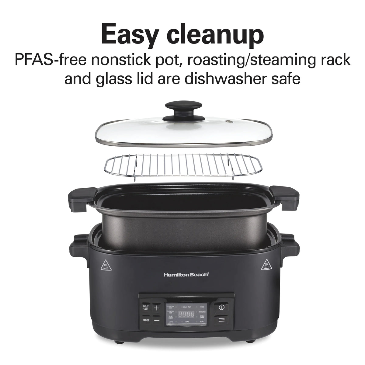 Hamilton Beach 9-in-1 Multi Cooker, 6 Qt Searing Slow Cooker, Nonstick Aluminum Crock with Removable Pot, Black