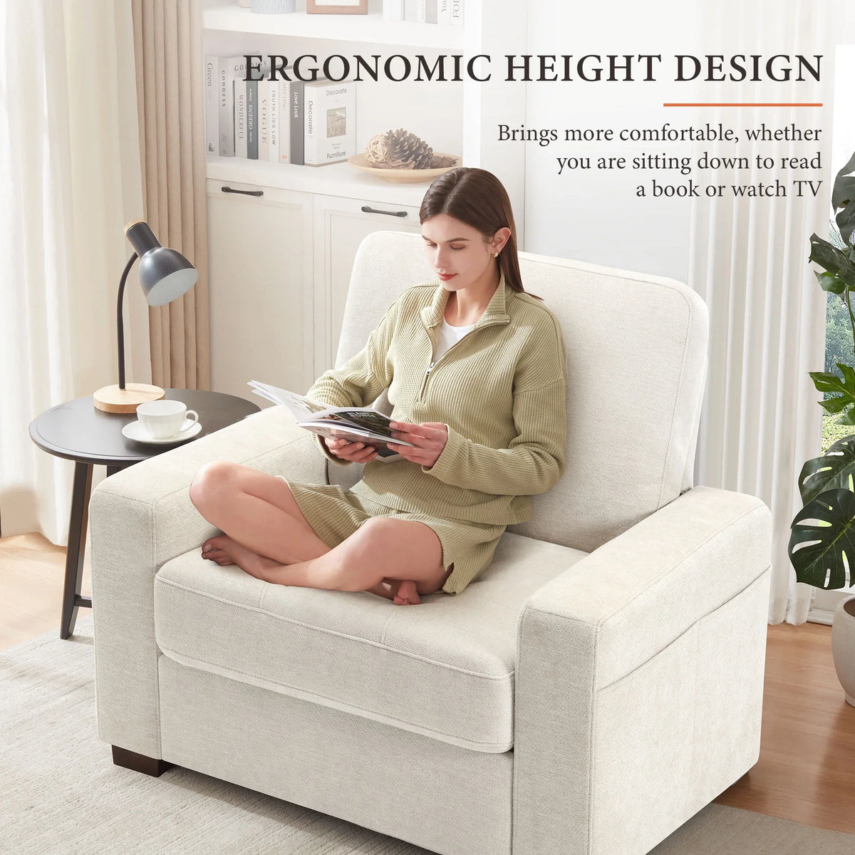 BedLuxury 38.5'' Wide Modern Accent Chair & Single Sofa Lounge for Living Room, Chenille Oversized Armchair, Grey