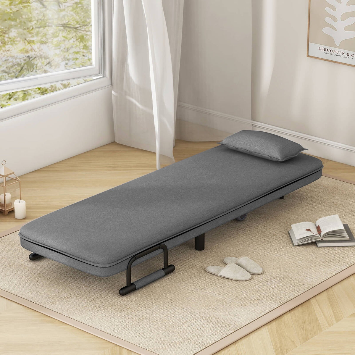 Costway 3-in-1 Convertible Sofa Bed with 5-Position Adjustable Backrest & Lumbar Pillow Brown