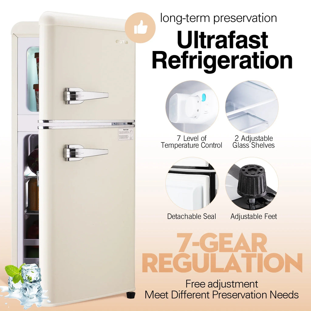 GGTB 3.0 Cu.Ft Two Door Small Refrigerator with Freezer, Compact Retro Small Refrigerator for Dorm, Office, Bar, RV, Bedroom, Blue