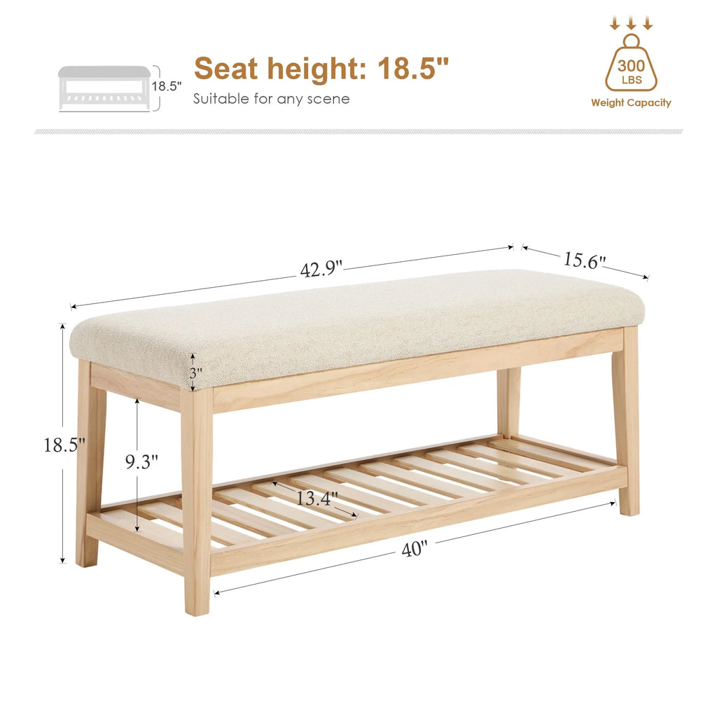 Zesthouse 42.9�?Shoe Bench with Storage, Entryway Bench for Living Room, Bedroom and Hallway, Linen Fabric Upholstered Bench with Solid Wood Shelf, Gray