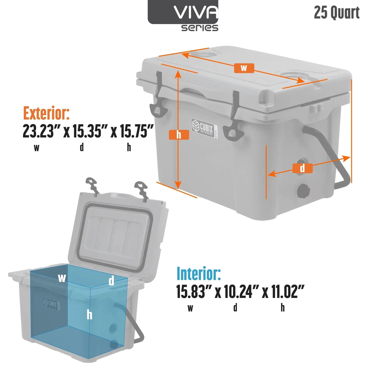 Cubix Outdoors Viva 25 QT Portable Insulated Hard Cooler - Fits 30 Cans - Abyss Blue