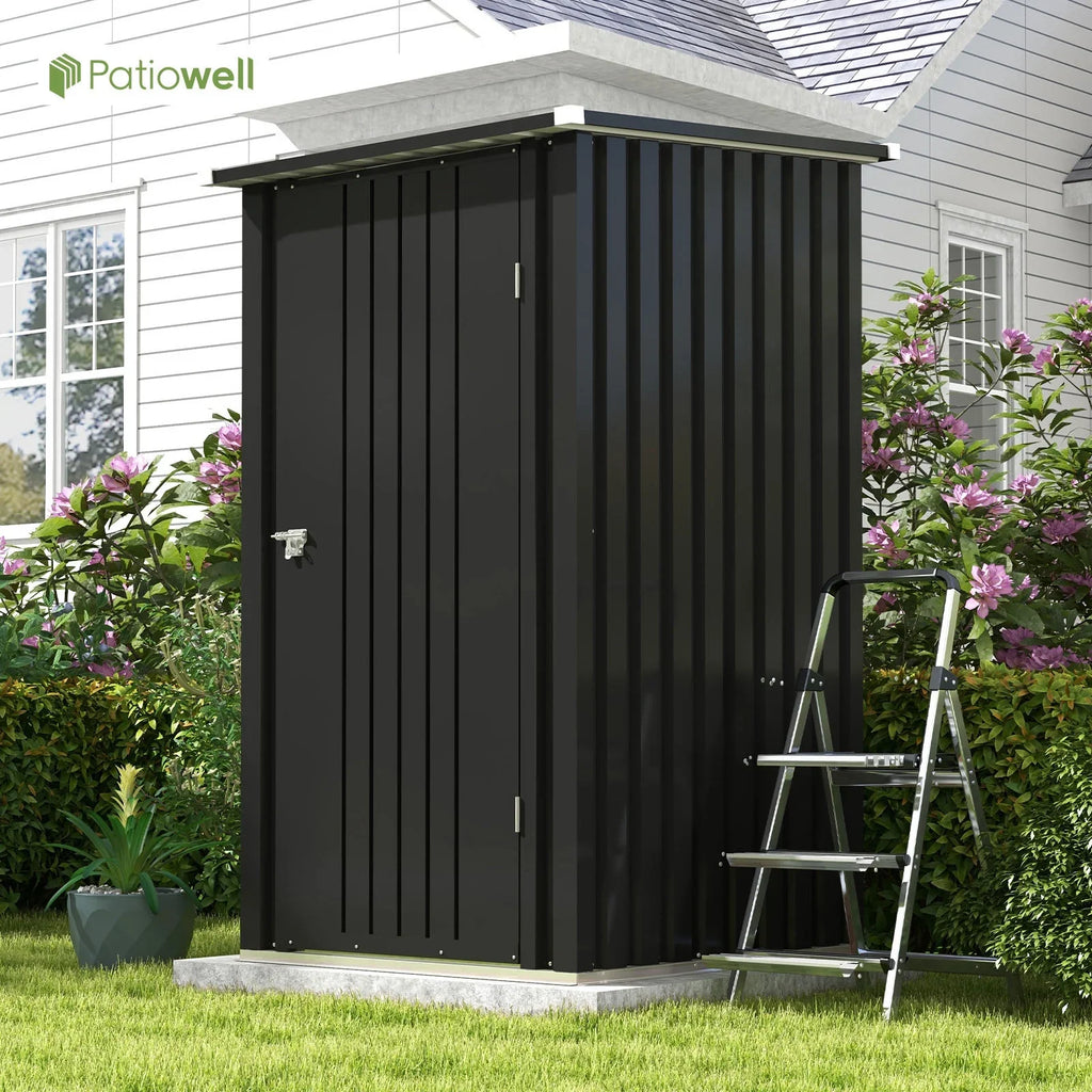 Patiowell 3"3FT Metal Outdoor Storage Shed with Sloping Roof and Single Lockable Door, Black