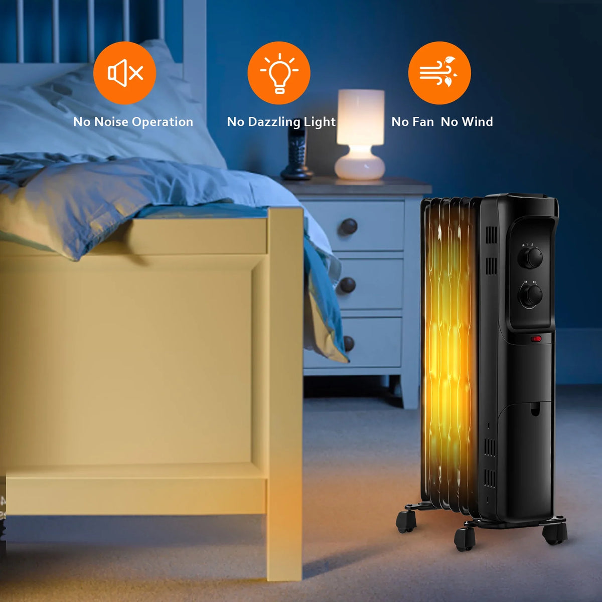 Costway 1500W Oil Filled Heater Portable Radiator Space Heater w/ Adjustable Thermostat White