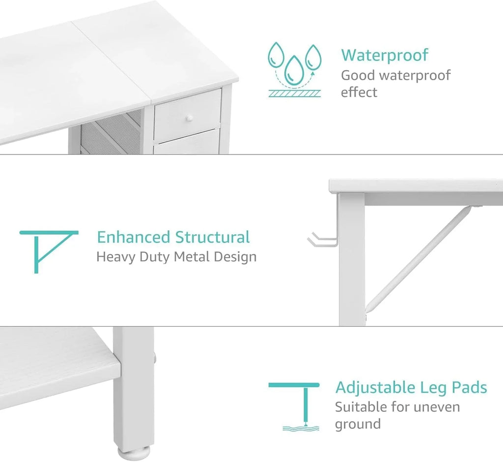Lufeiya White Desk with Drawers & Storage Shelves, 47 Inch Study Work Writing Desk for Home Office Bedroom, Simple Modern Cute PC Computer Desks Table, White