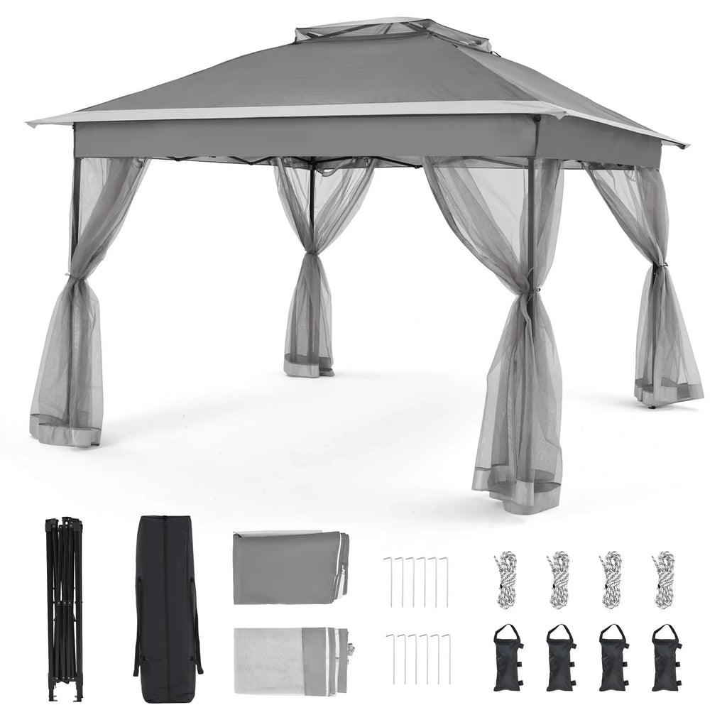 Bezseller 11x11 Pop up Gazebo, Outdoor Waterproof Canopy Tent with Mosquito Netting for Outdoors, Khaki