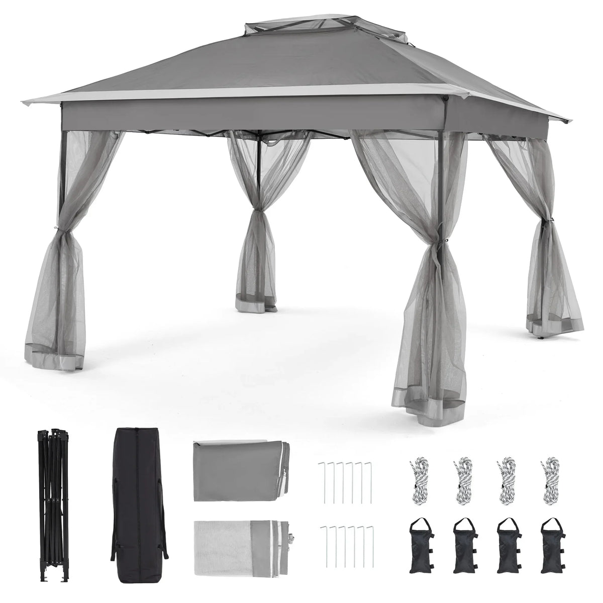 Bezseller 11x11 Pop up Gazebo, Outdoor Waterproof Canopy Tent with Mosquito Netting for Outdoors, Khaki