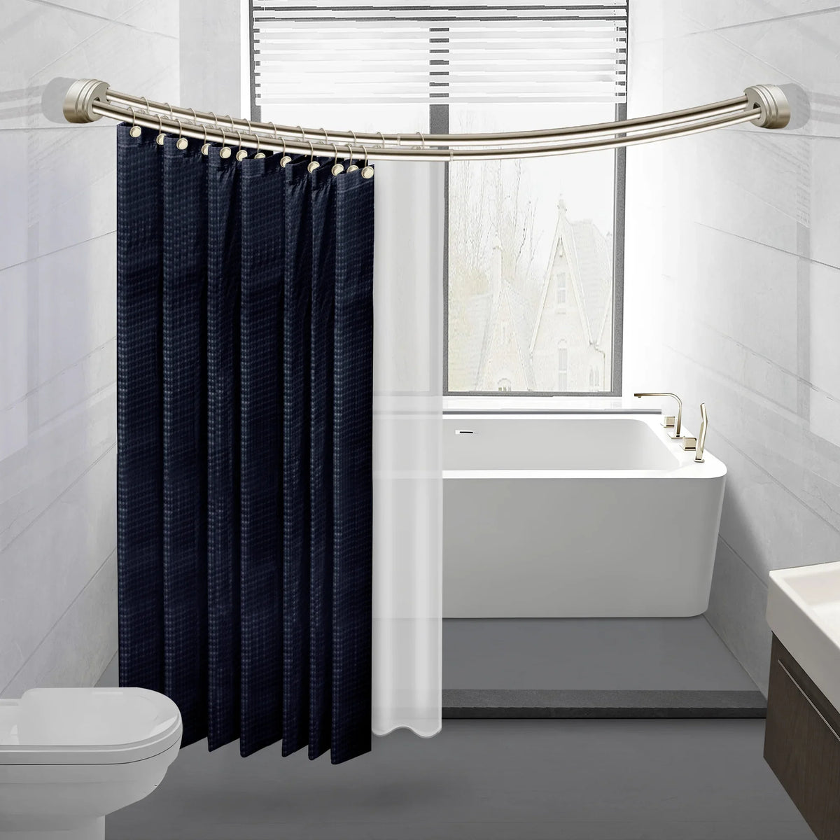 Utopia Alley Rustproof Wall Mounted Aluminum Double Curved Shower Curtain Rod, Screw Mount Rod, Secure Than Tension, Adjustable Shower Rod from 45" to 72", Includes shower liner & hooks (Bronze)