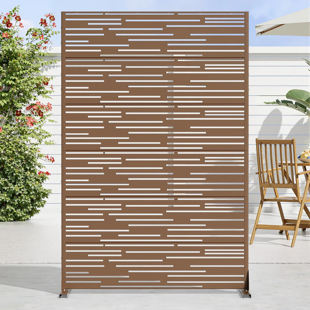 MAYEERTY 72" 47in Outdoor Privacy Screen with Stand Metal Balcony Decorative Screen, Black