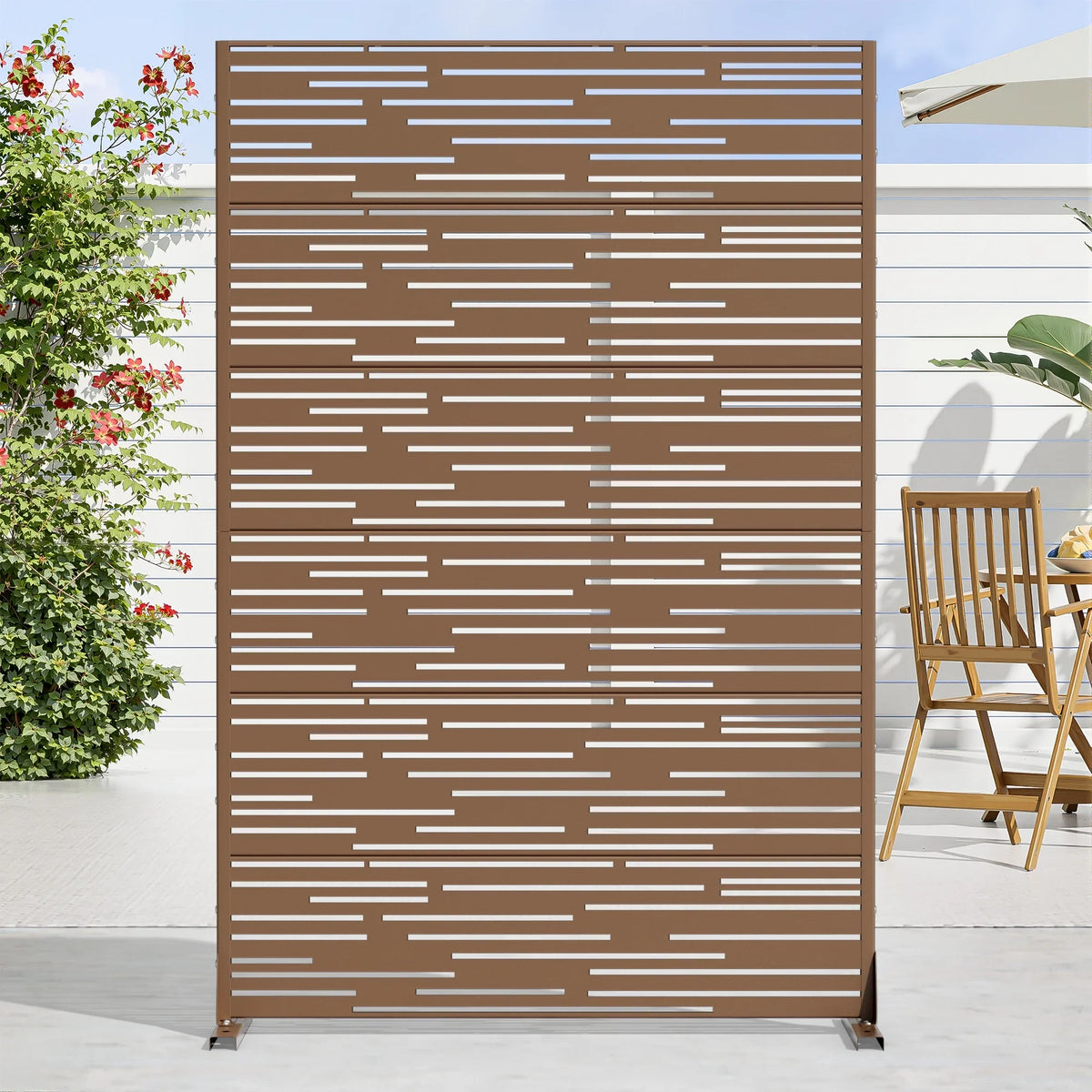 MAYEERTY 72" 47in Outdoor Privacy Screen with Stand Metal Balcony Decorative Screen, Black