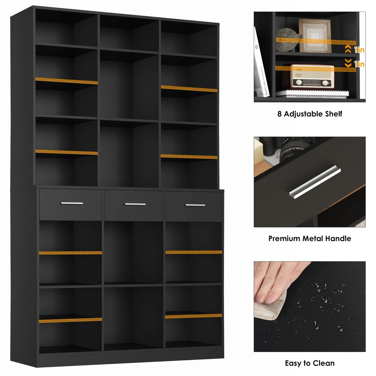 Homfa 75-Inch Bookshelf and Bookcase with 3 Drawers, Wooden Storage Book Shelf with Adjustable Shelves For Living Room, Home Office, White