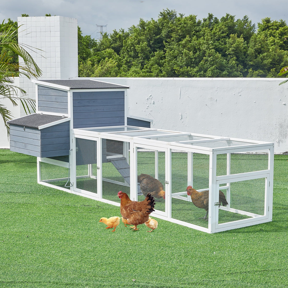 59" Large Chicken Coop for 2-6 Chickens, Wooden Hen House with 4 Nesting Boxes, Outdoor Poultry Cage Rabbit Cage w/Ramps & Ventilation Window, 59''L*33.5''W*38.6''H