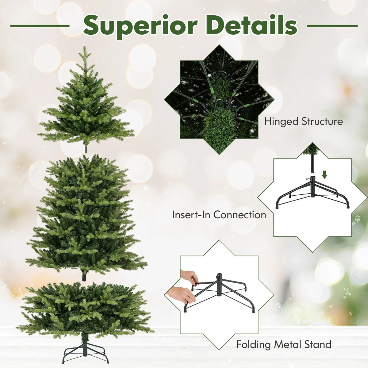 Costway 5 FT Pre-Lit Christmas Tree Hinged with 250 Multi-color Lights & 844 Branch Tips
