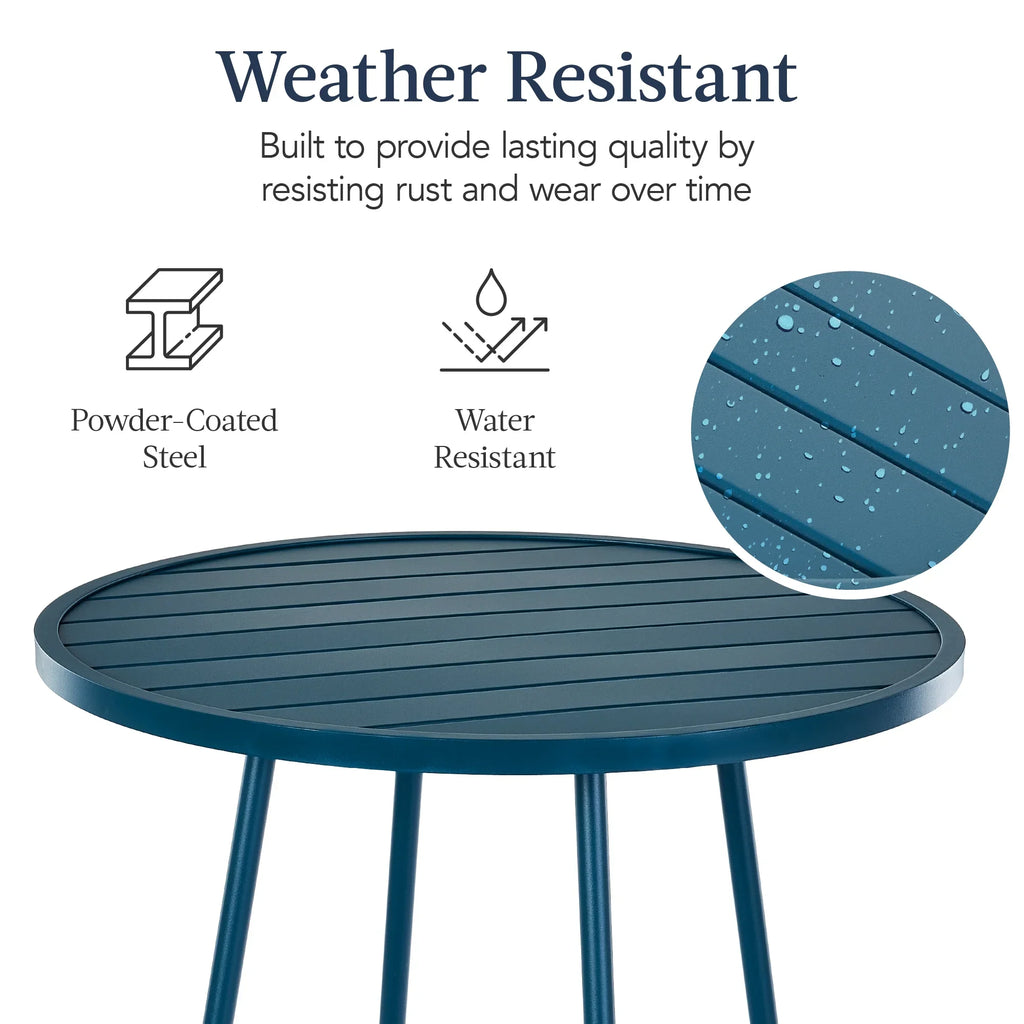 Best Choice Products 3-Piece Steel Patio Bar Height Round Bistro Set w/ Backless Stools, Slatted Design - Black