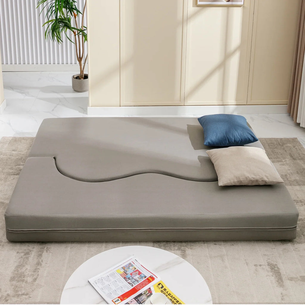 ZAFLY Full Size Convertible Futon Sofa Bed, Floor Sofa Bed Foldable, Foam Folding Mattress Sleeper, Cloth Fabrics Floor Couch Lounge Sleeper Bed for Living Room/Bedroom, Dark Grey