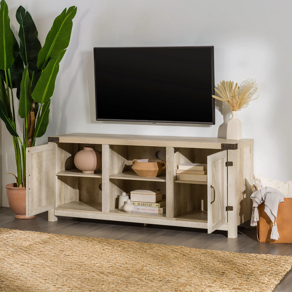 Walker Edison Modern Farmhouse Barn Door TV Stand for TVs up to 65", Grey Wash