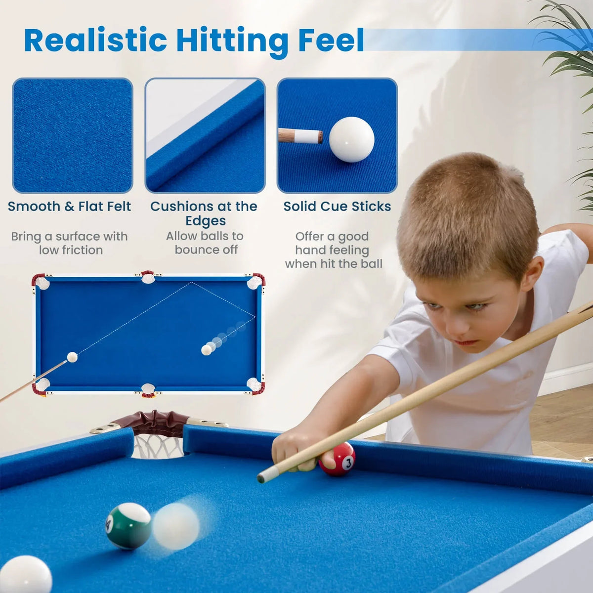 Costway 47" Folding Billiard Table Pool Game Table for Kids w/ Cues & Chalk & Brush