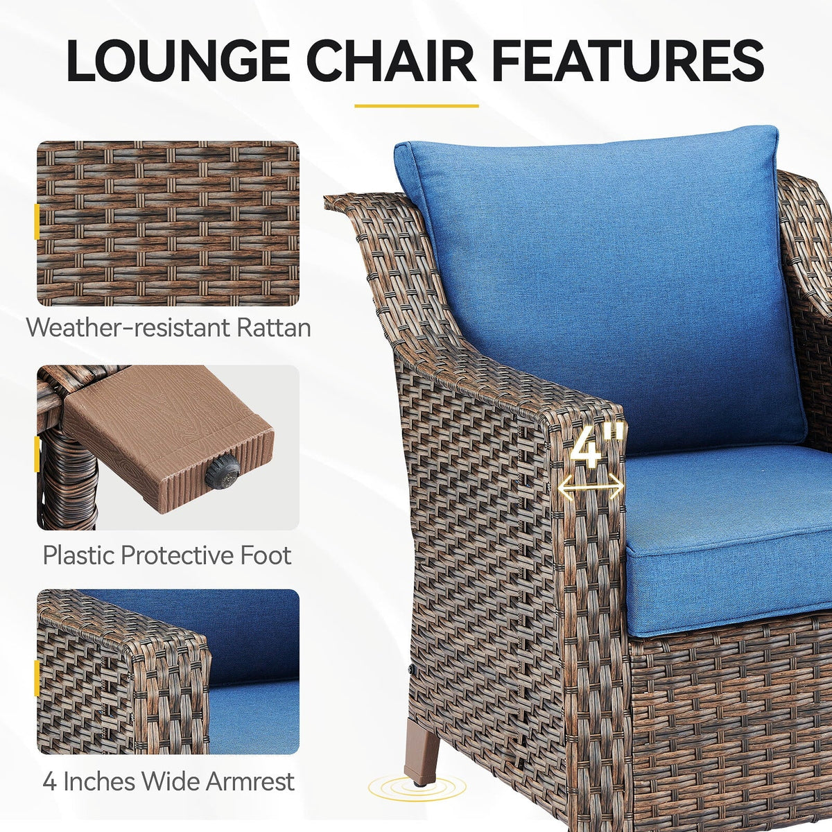 Bellefurn Outdoor Wicker Patio Chairs Set of 2 with Side Table,All-Weather Wicker Rattan Chairs Patio Furniture Chairs for Porch Balcony Backyard Yard Deck