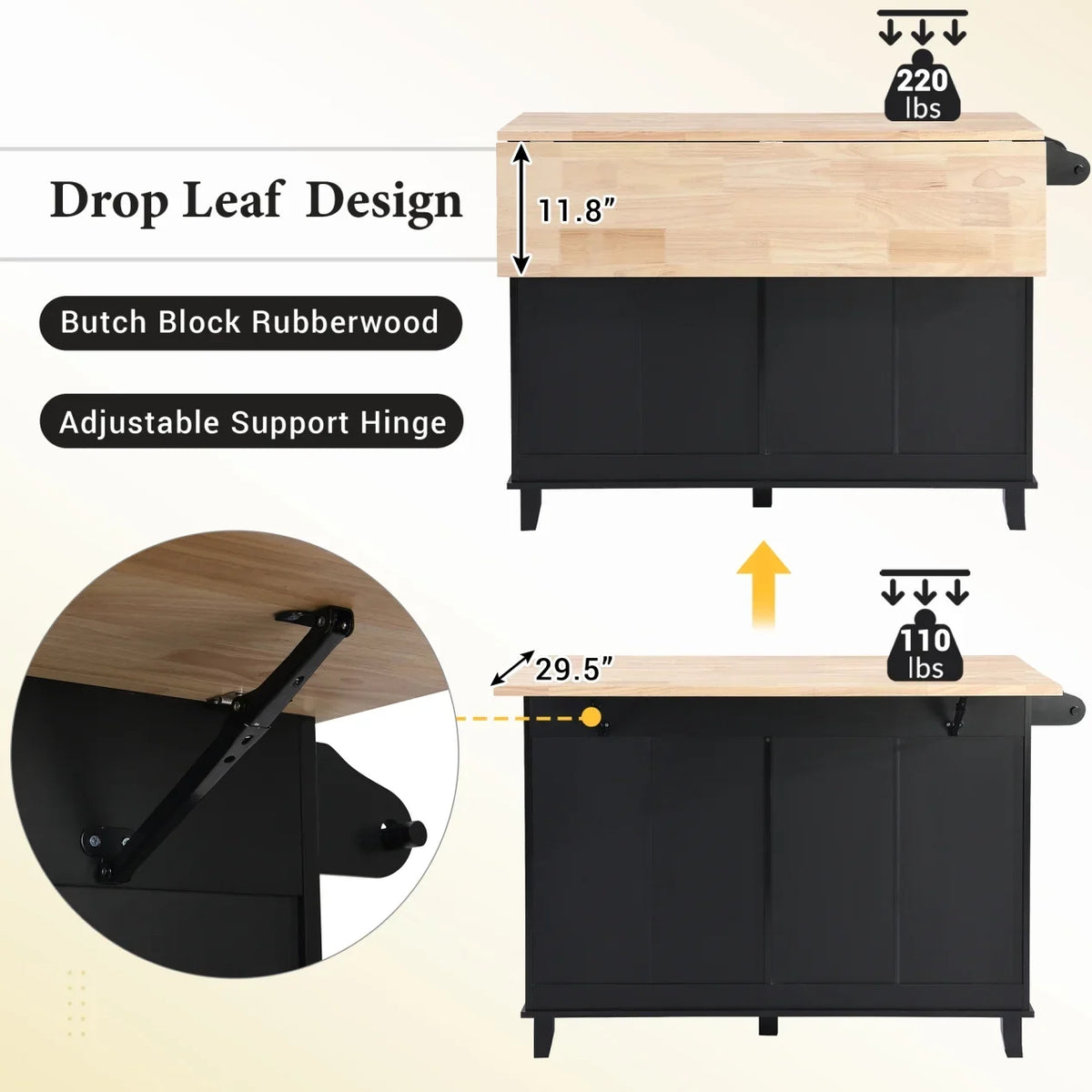 Kitchen Island with Storage, Portable Kitchen Island on Wheels with Drop-Leaf and 2 Stools, Built-in 4 Drawers and Towel Rack, Rolling Kitchen Island Cart for Home, Kitchen and Dining Room, White