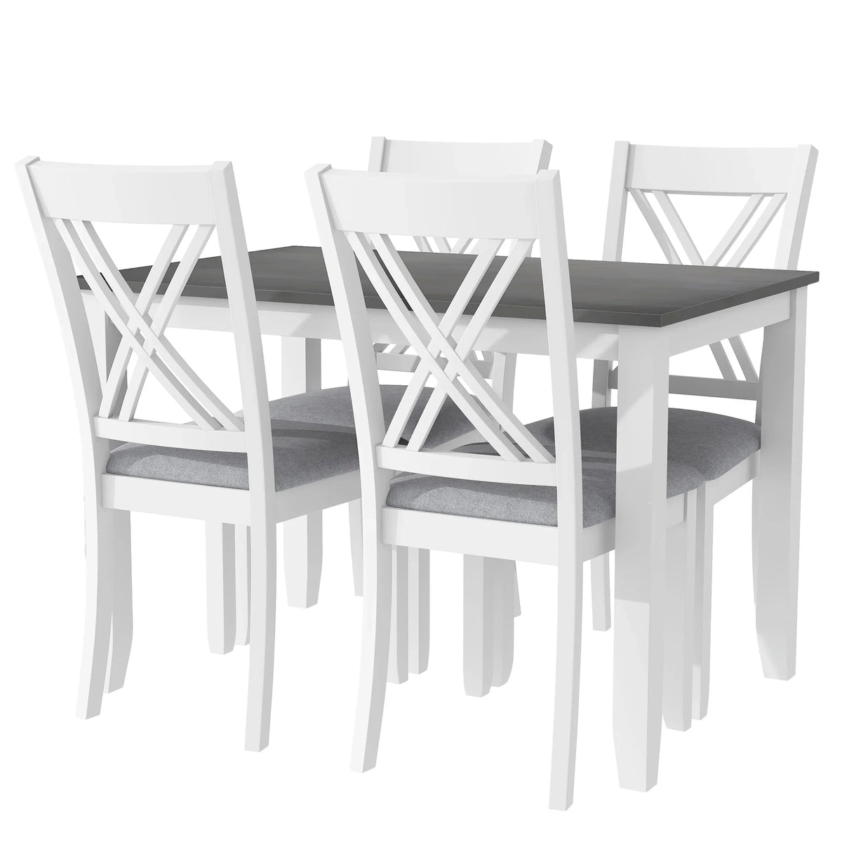 Seizeen Solid Wood Kitchen Table and Chairs, Dining Room Table Set for 4 with Gray Upholstered Chairs, Wood Grain Table Heavy-Duty Frame, Rustic Minimalist Style Breakfast Nook Set
