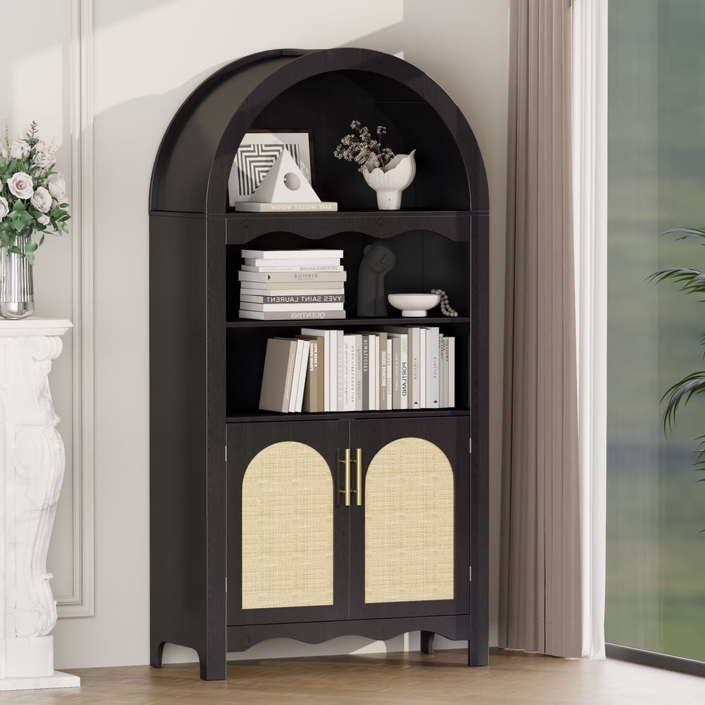 LAZZO 73-Inch Tall Arched Kitchen Pantry Storage Cabinet, 2 Doors, Brown