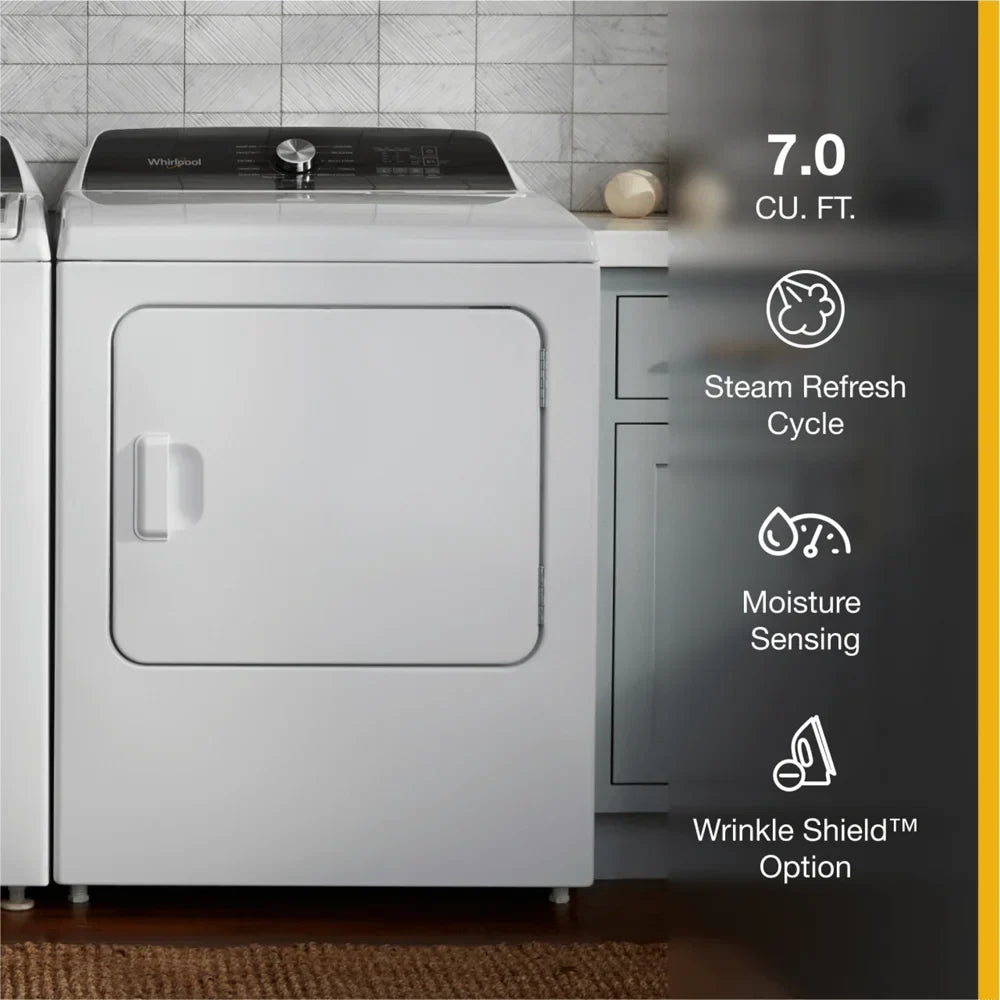 Whirlpool. WED5050LW 7.0 Cu. ft. Top Load Electric Moisture Sensing Dryer with Steam