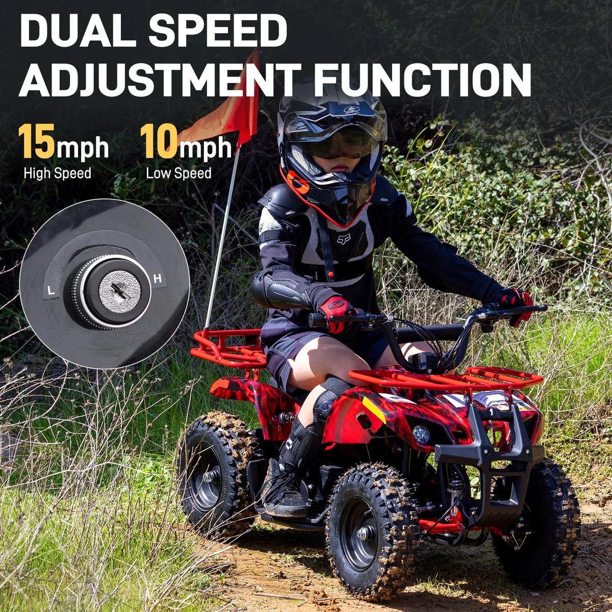 Aoemoe 500W 36V Battery-Powered Ride-On Off-Road 4-Wheeler �C 15 Mile Range, Flame