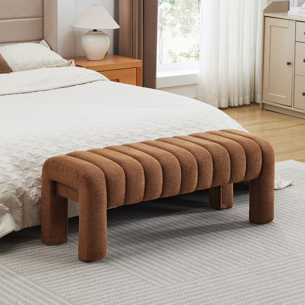Zesthouse 63" End of Bed Bench, Linen Tufted Upholstered Ottoman Bench with Padded Seat and Solid Wood Leg, Modern Entryway Bench for Bedroom, Living Room, Beige