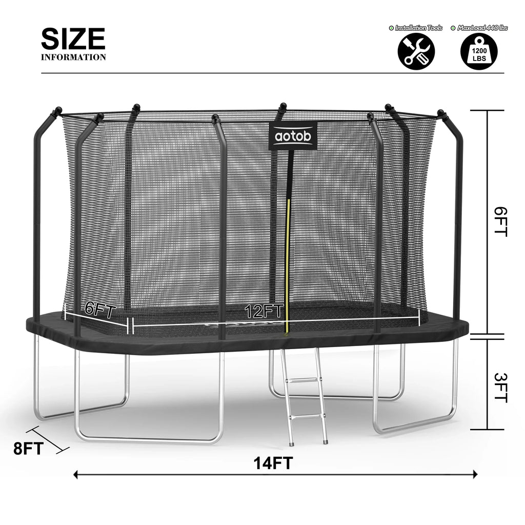 AOTOB 14X8FT Rectangle Trampoline - Perfect Outdoor Trampoline for Kids - Gymnastics Style Tranpoline with Enclosure Net - Supports Up to 440 lbs