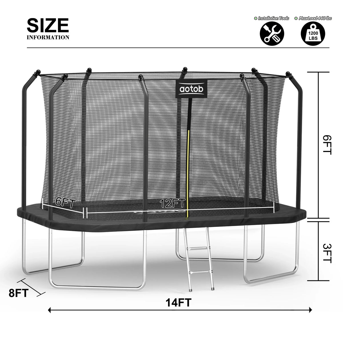 AOTOB 14X8FT Rectangle Trampoline - Perfect Outdoor Trampoline for Kids - Gymnastics Style Tranpoline with Enclosure Net - Supports Up to 440 lbs