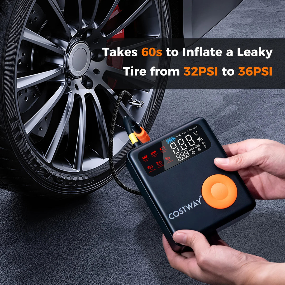 Costway Jump Starter with Air Compressor 150PSI Digital Tire Inflator LED Screen Portable