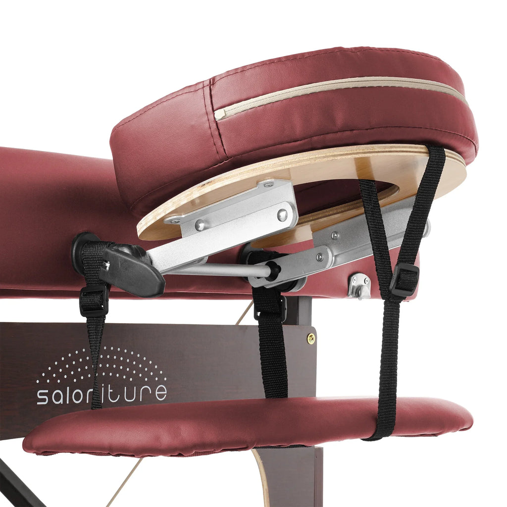 Saloniture Professional Portable Lightweight Bi-Fold Memory Foam Massage Table with Reiki Panels - Includes Headrest, Face Cradle, Armrests and Carrying Case - Burgundy