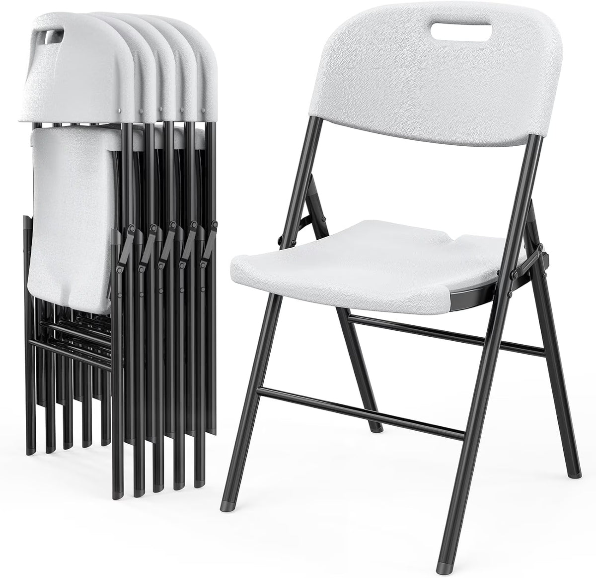 DYUKFG Folding Chairs, Heavy Duty Foldable Chair Portable HDPE Plastic Seat with Steel Frame for Indoor Outdoor Dinning Party Wedding School Use, White, 6 Pack