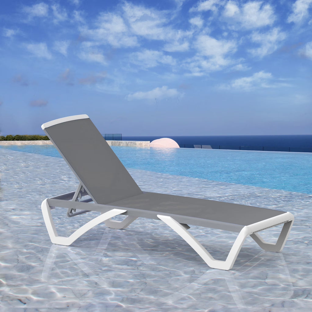 Domi Outdoor Living Chaise Lounge Chair Aluminum Adjustable Pool Lounge Chair"With All-Weather Textilene for Deck, Lawn, Backyard "1 Grey Chair"