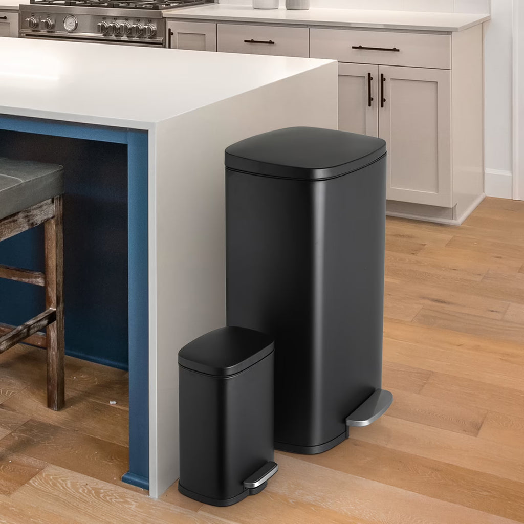 LAZY BUDDY 13.2 Gallon Stainless Steel Kitchen Trash Can with 1.3 Gallon Mini Trash Can, Rectangular Step Garbage Can with Lid