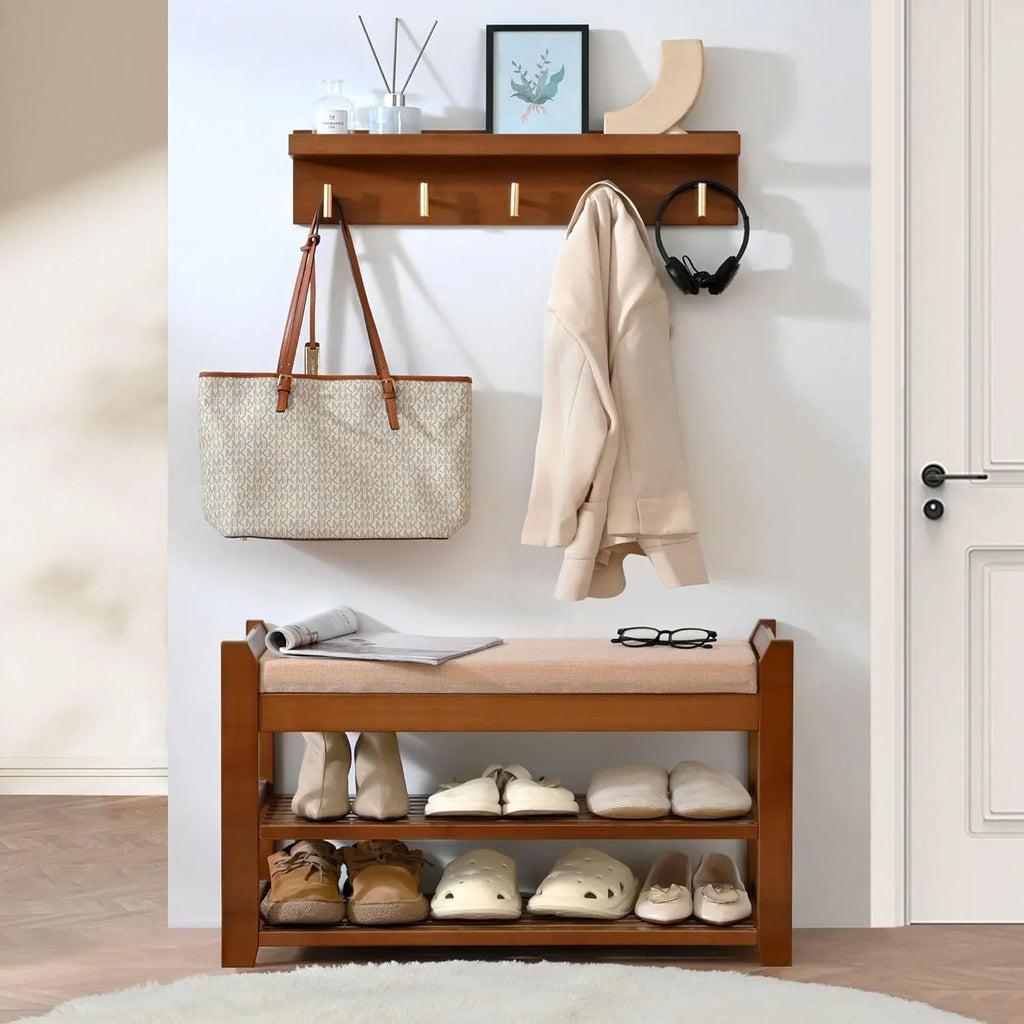 Shoe Rack for Front Door Entrance, 28" Entryway Bench with Coat Rack, Hall Tree Shoe Bench with Storage for Entry, Hallway, Bedroom, Living Room