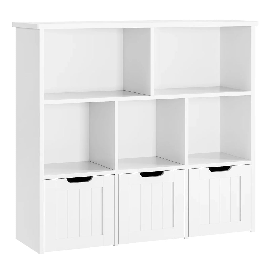 Homfa Toy Storage Organizer with 3 Movable Drawers, 5 Cube Kids Bookcase for Playroom, Storage Cabinet for Living Room, White Finish