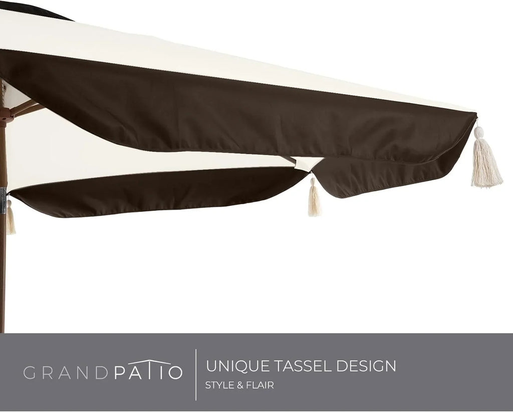 Grand Patio Ourdoor 9 ft Patio Umbrella with Fringe Tessels Market Umbrella & Push Button Tilt & Crank